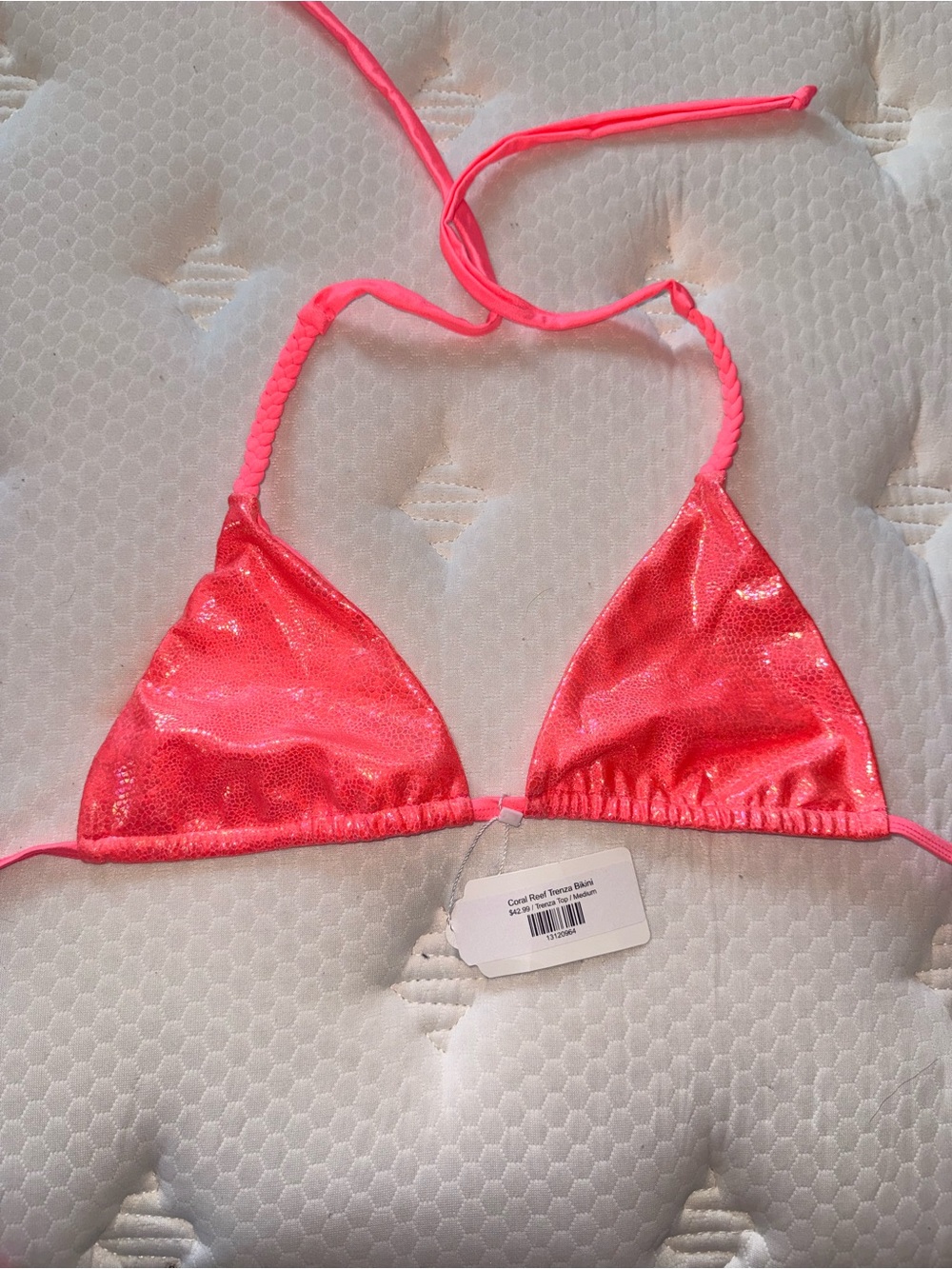 Neon Coral Shimmer Triangle Bikini Top